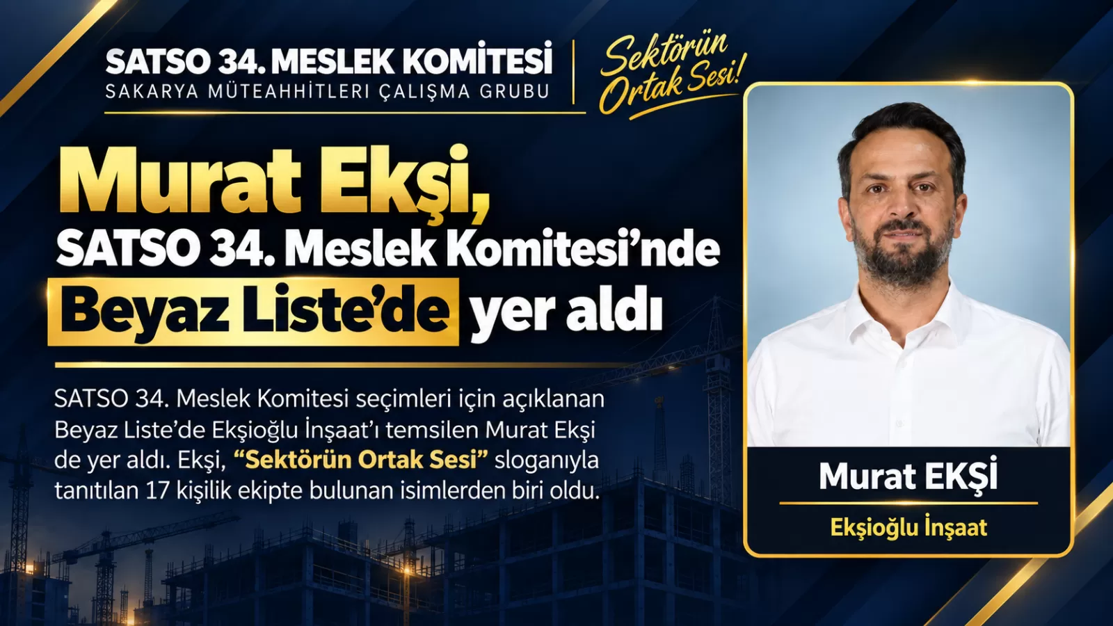 Murat Ekşi, SATSO 34. Meslek Komitesi Beyaz Liste’de yer aldı