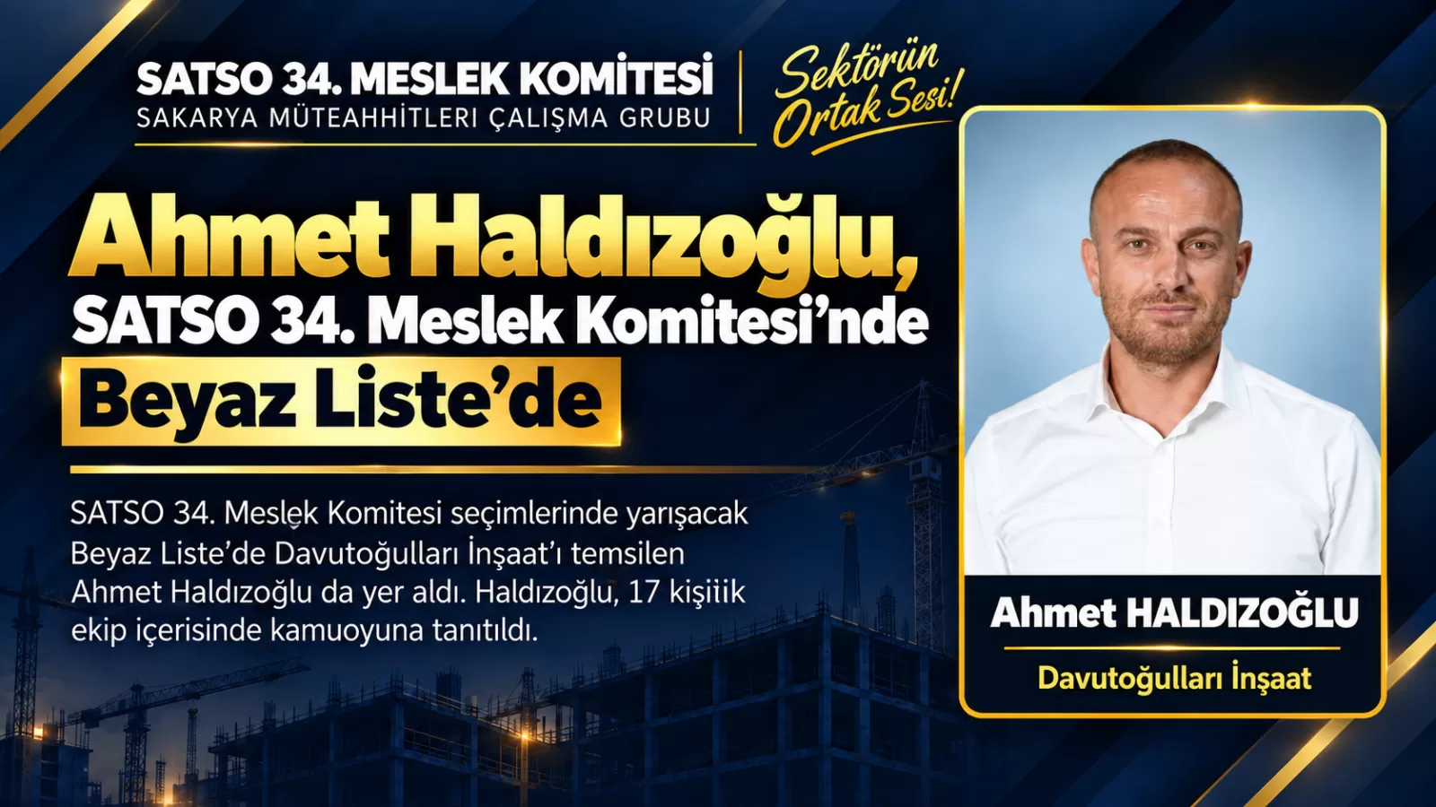 Ahmet Haldızoğlu, SATSO 34. Meslek Komitesi Beyaz Liste’de