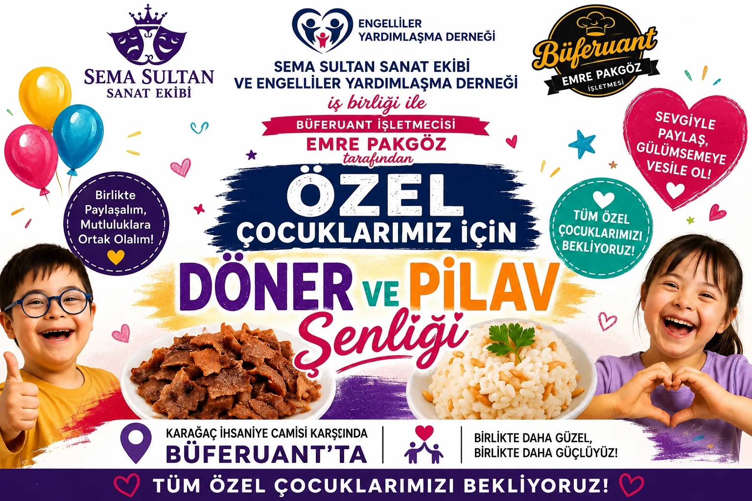 Özel çocuklar için döner pilav şenliğine davet