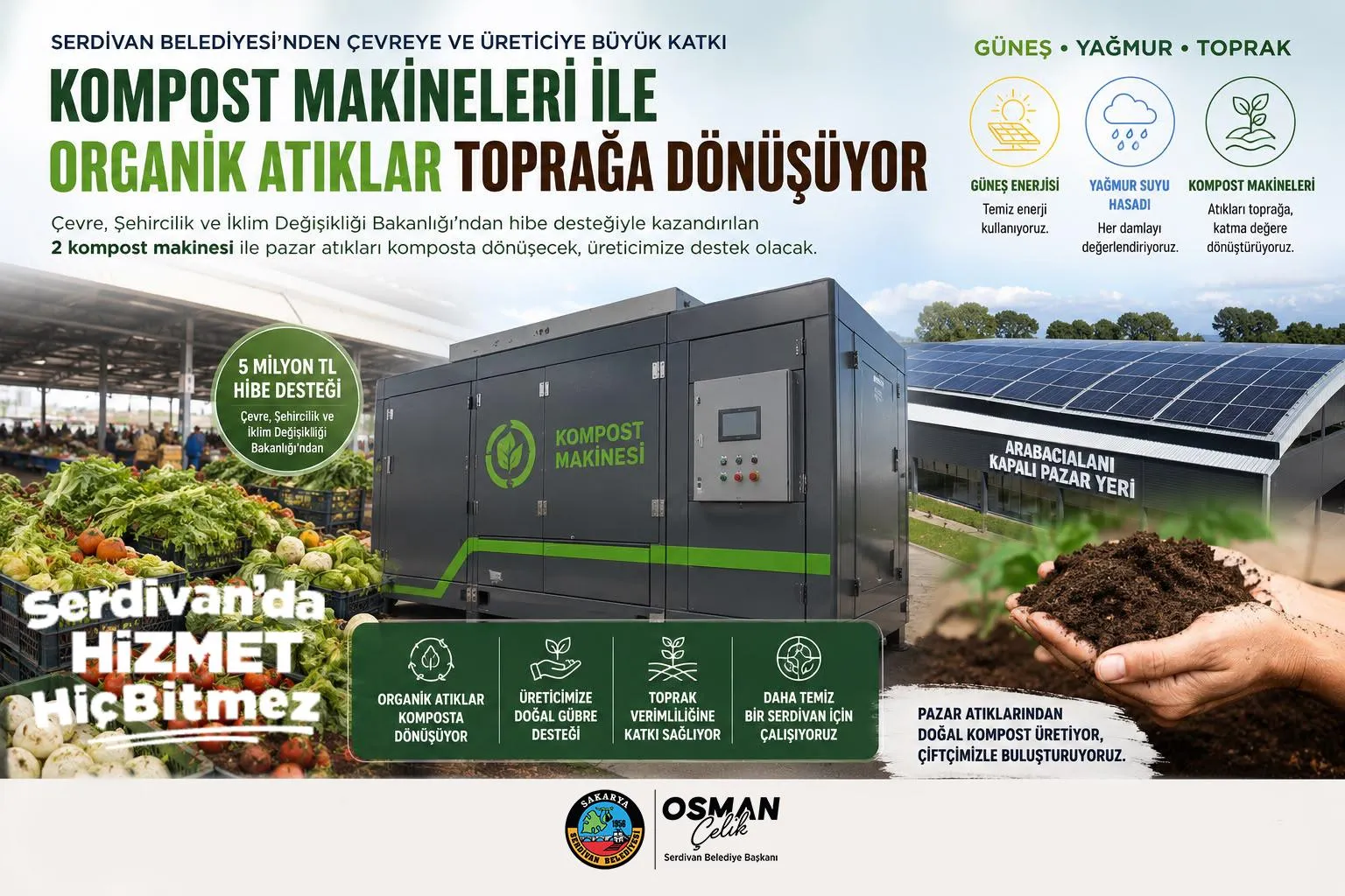 Serdivan'da Pazar Atıkları Organik Gübreye Dönüşecek