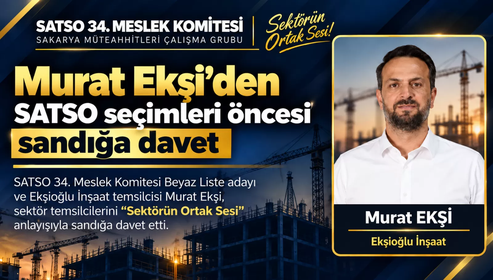 Murat Ekşi’den SATSO seçimleri öncesi birlik ve katılım çağrısı