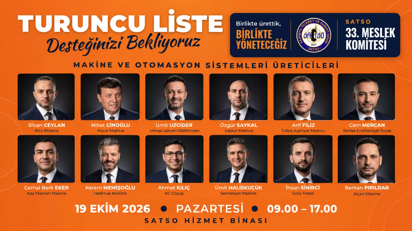 SATSO 33. Meslek Komitesi Turuncu Liste’den güçlü kadro